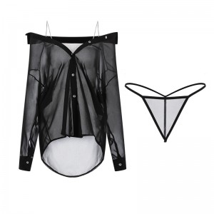 Nuevo estilo más-Tamaño lencería sexy. Una ver pura y atractiva-A través de un vestido de chifón con una V profunda-cuello, bajo-Diseño de corte y tirantes, parte de un set de uniforme 2622 Precio:$108.99