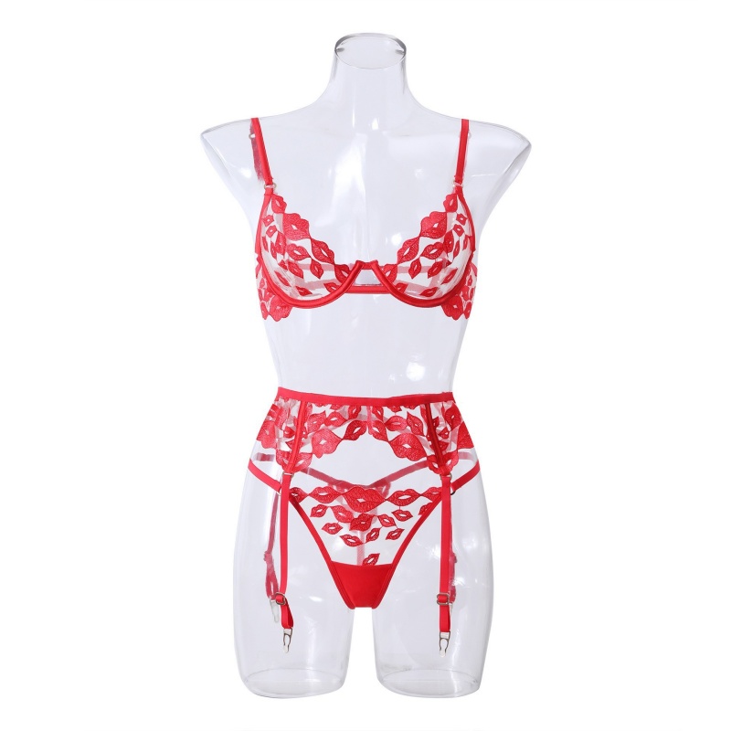 Lencería sexy - ultra-delgado, con bordados de labios rojos y encaje. Él\Es un sujetador para senos grandes que los hacen parecer más pequeños y evita el precio de flacidez W7229:$219.99