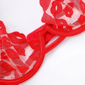 Lencería sexy - ultra-delgado, con bordados de labios rojos y encaje. Él\\Es un sujetador para senos grandes que los hacen parecer más pequeños y evita el precio de flacidez W7229:$219.99