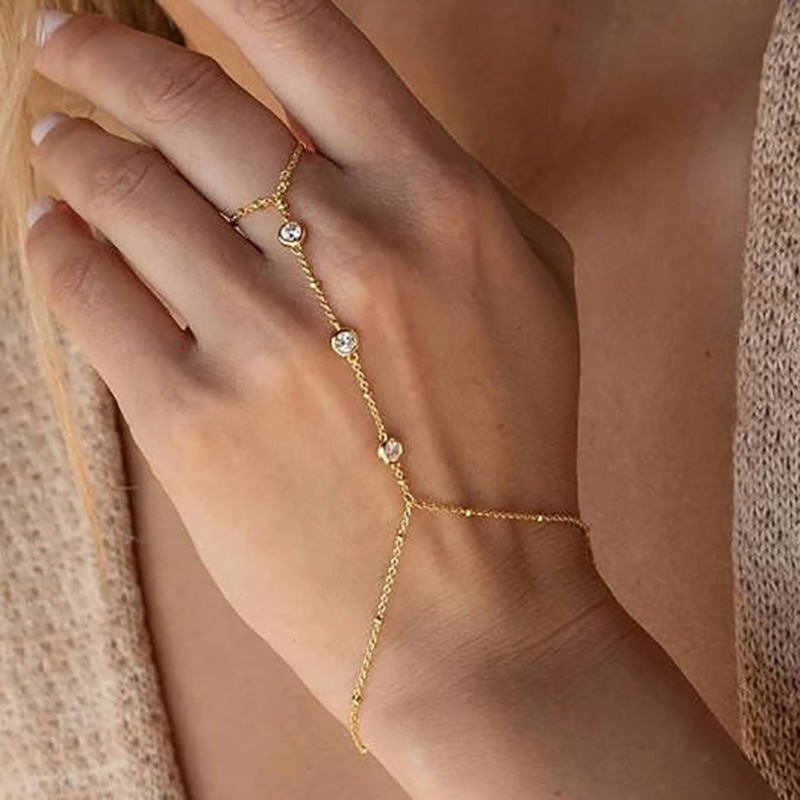 Oro elegante-Cadena de manos chapada con piedras de circonia cúbicas transparentes para bodas, fiestas y ocasiones especiales
