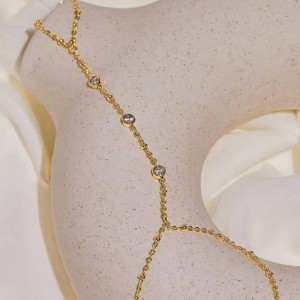 Oro elegante-Cadena de manos chapada con piedras de circonia cúbicas transparentes para bodas, fiestas y ocasiones especiales