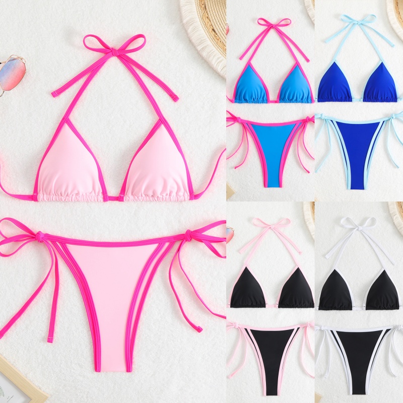 2025nuevo sólido - Mujeres para color\'Es sexy dos - Piece Triangle Color - Bloque de bikini. Estilo europeo y americano con corbatas, adecuadas para la playa y el precio termal Qt25003 Precio:$79.99