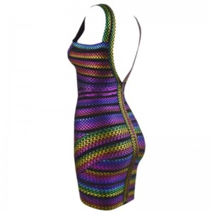 Verano V-Cuella de rayas coloridas Stripes de goma Caladero Plazo ajustado Vestidos de cadera